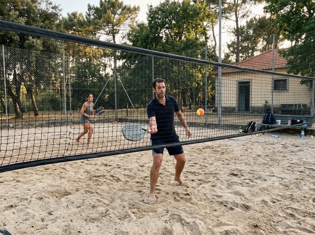 Jogadores de ténis de praia num campo de areia do clube